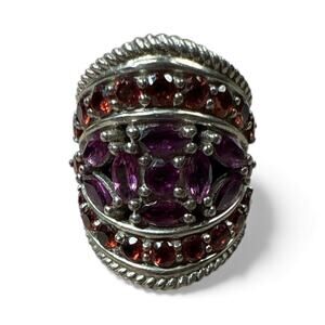 Jay King Sterling Ring with Rhodolite Garnet and Pink Sapphire Gemstones (India)